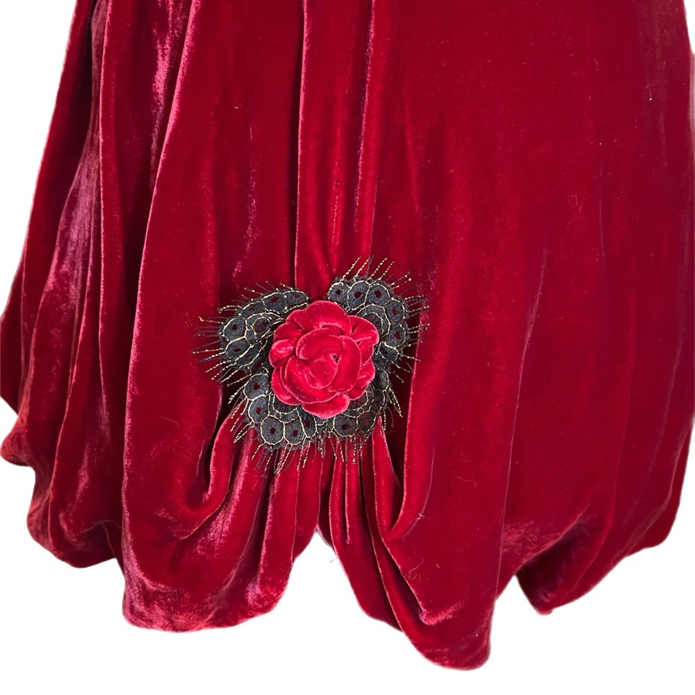 NWT Vintage Betsey Johnson Red Velvet Black Lace 3D Rose Cupcake Mini Dress - Picture 7 of 10